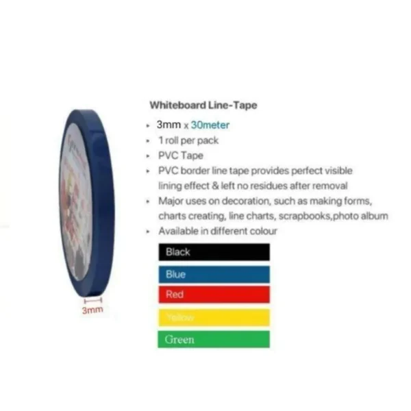 WHITEBOARD LINE TAPE 3MM X 30 m GOLDLION